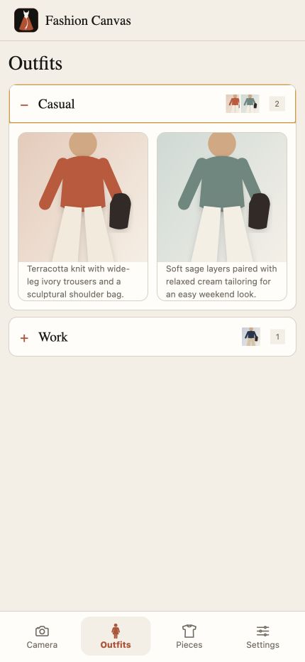 Fashion Canvas outfit library with fictional wardrobe content